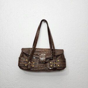 vintage designer muska brown faux crocodile leather shoulder baguette bag